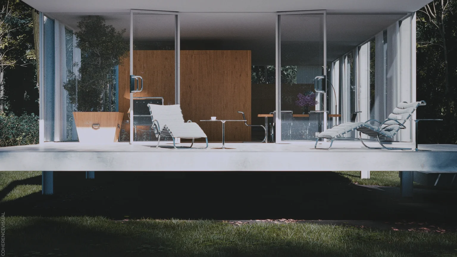 Farnsworth house - terrace in the sun