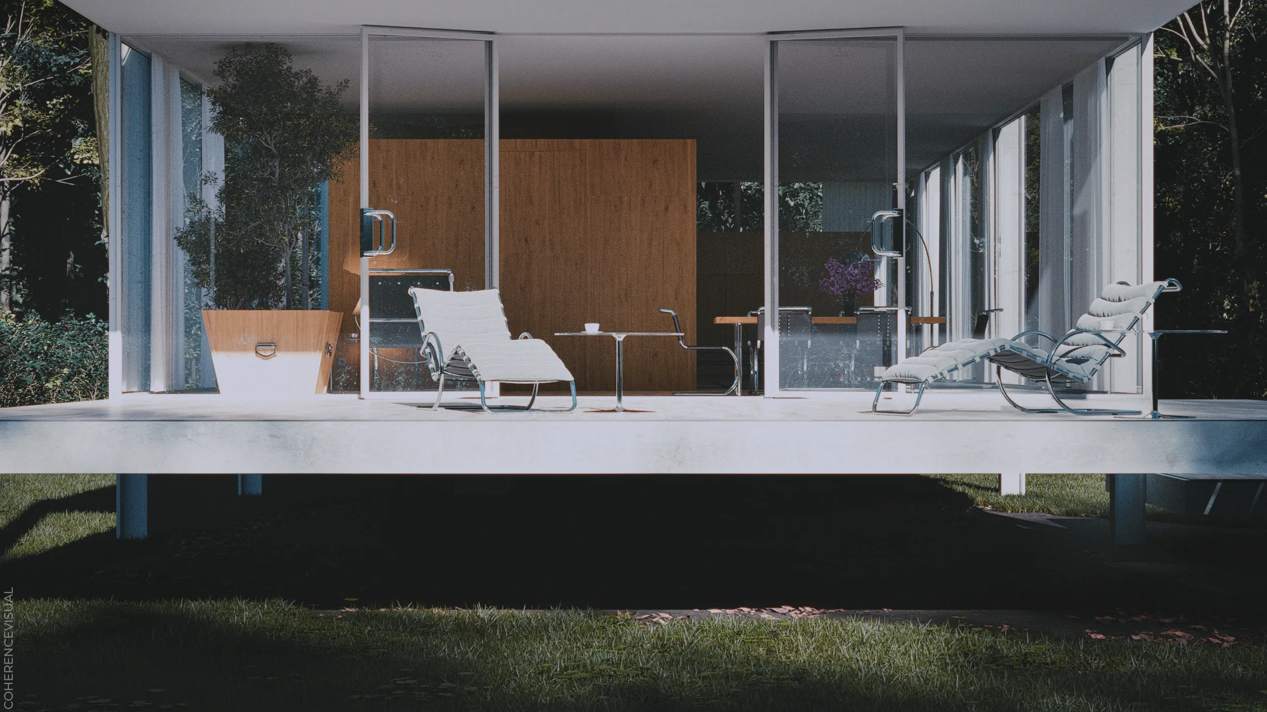 Farnsworth house - terrace in the sun
