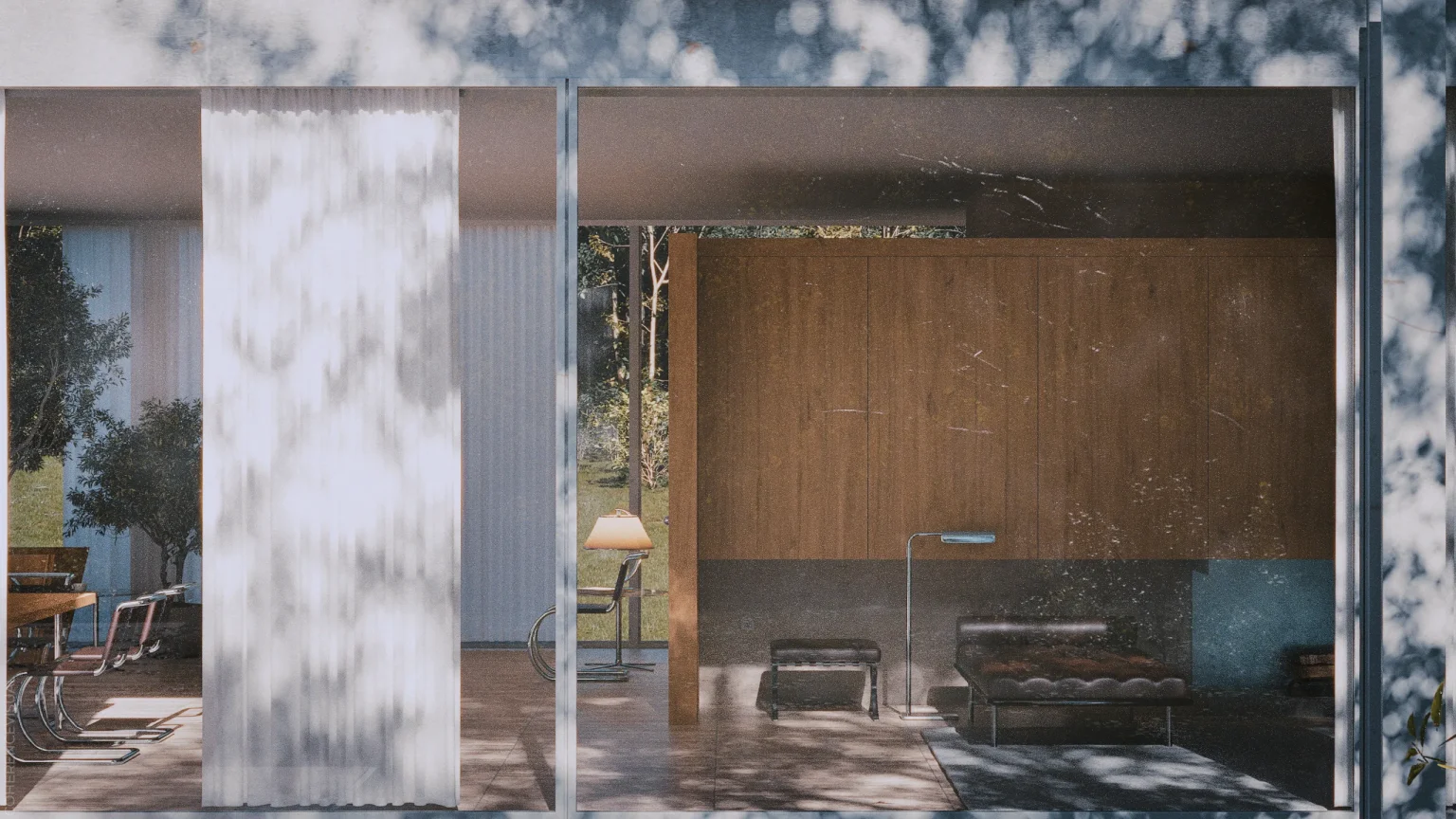 Farnsworth house - inside area, dinning area and living area