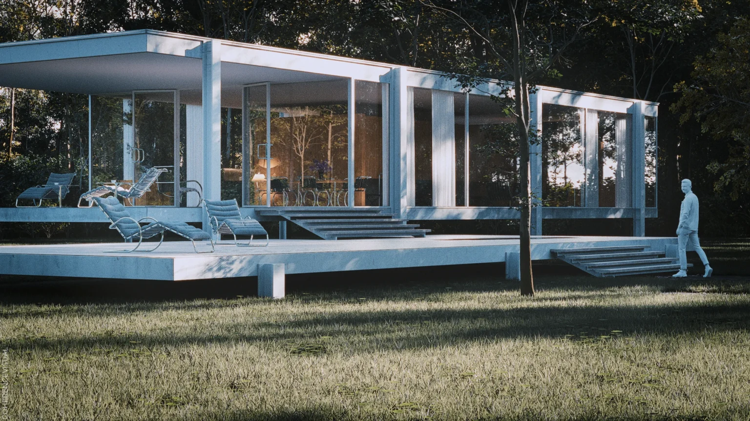 Farnsworth House - focus on lower terrace