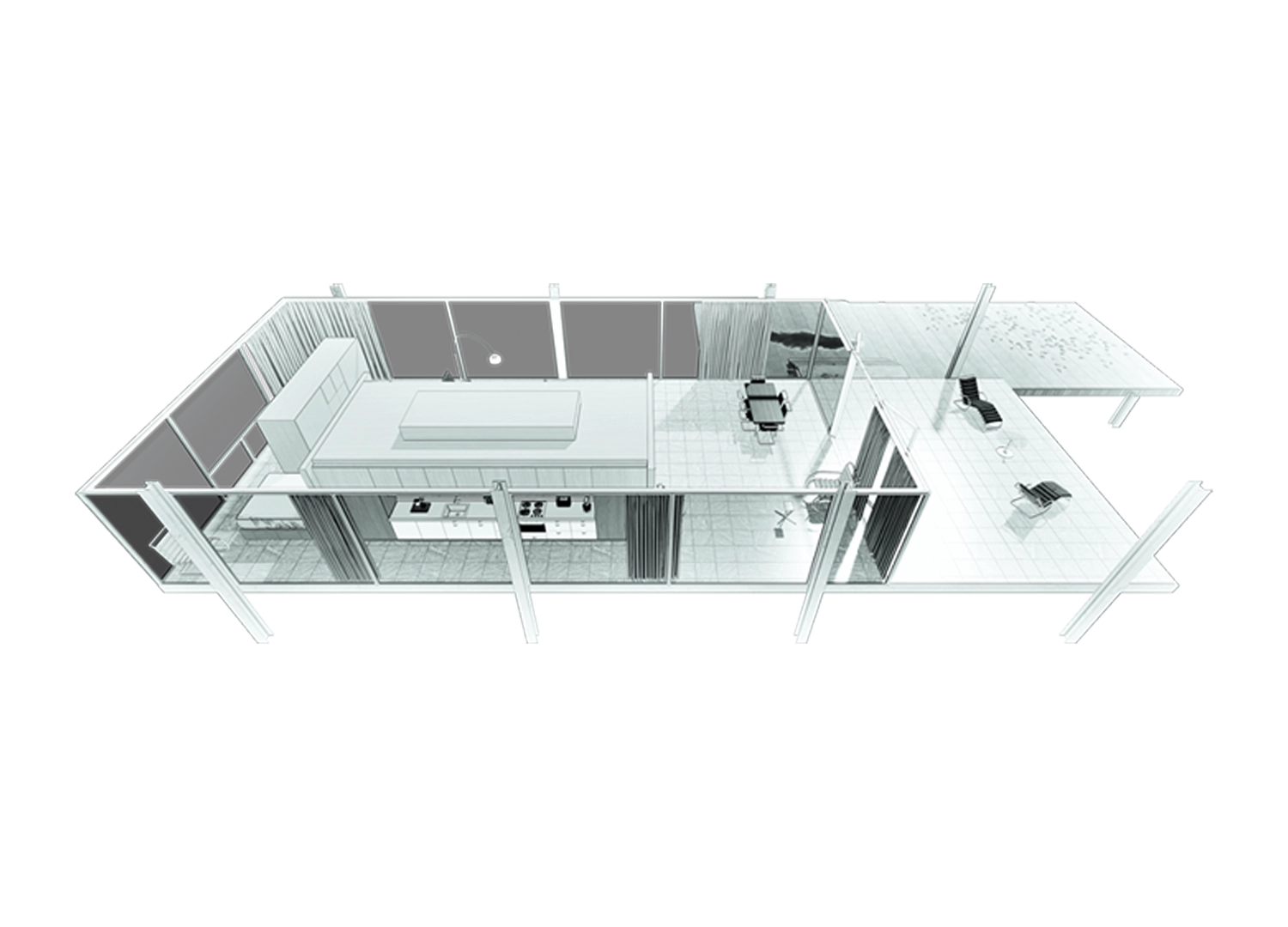 Compare Architectural visualizations - Farnsworth house structure back