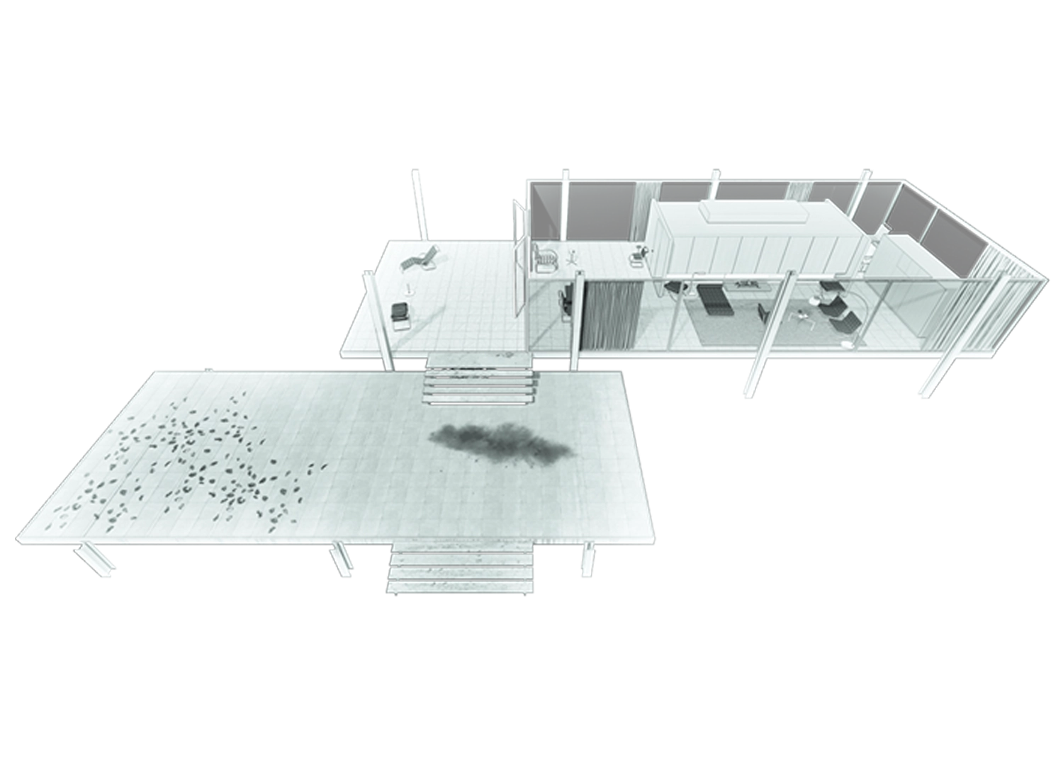 Compare Architectural visualizations - Farnsworth house structure front
